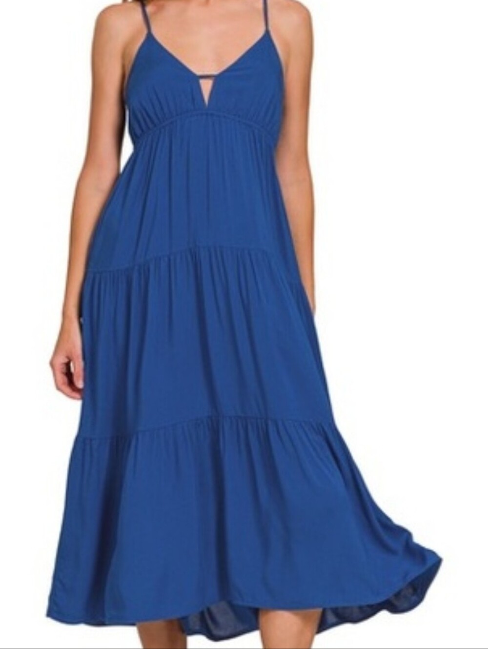 Zenana Outfitters Dusty Blue Tiered Maxi Dress